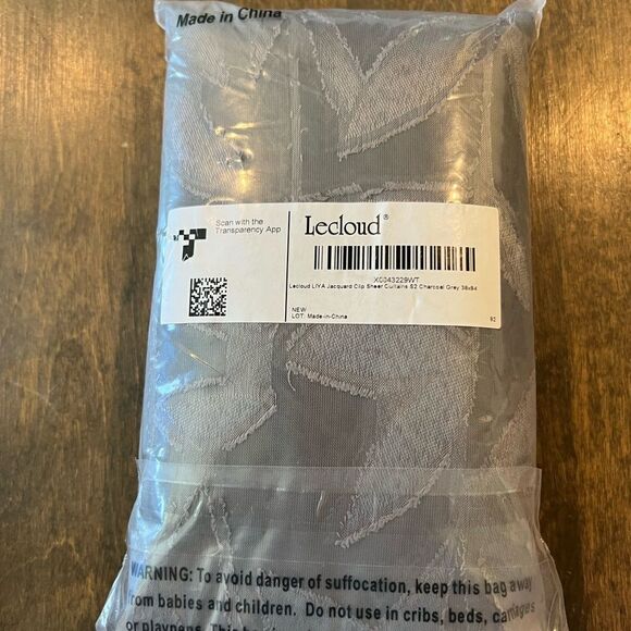 Charcoal Grey Textured Leaf Design Sheer Curtains, 2 Panels Jacquard Curtain - Picture 8 of 11